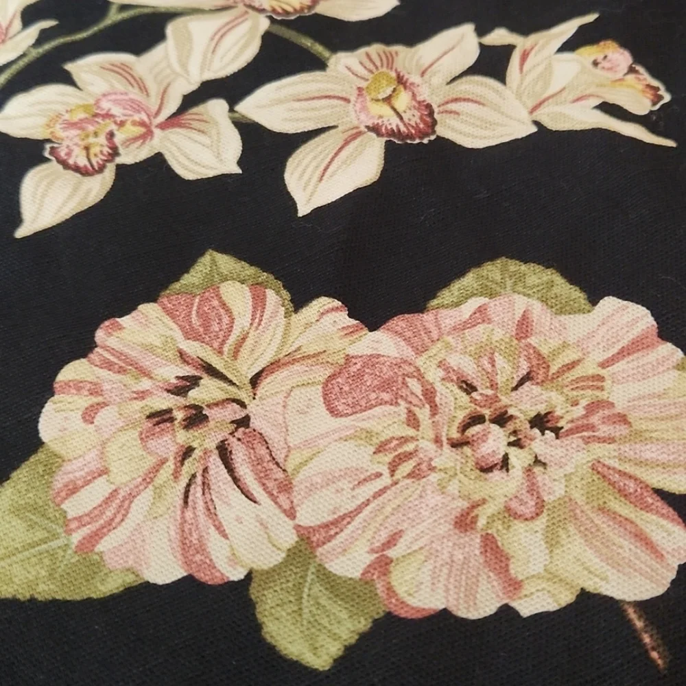Waverly Tropical Floral and Pineapple Black & Pink Set Of Window Valances
